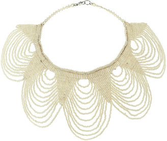 Topshop Freedom at 100% metal. Cream choker made of small pearl look stones in draped rows, undone length 13 inches with 3 inch extension.