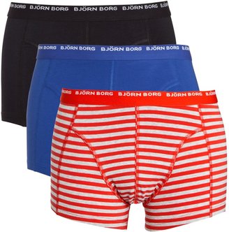 Bjorn Borg Logo Stripe Trunks, Pack of 3, Red/Blue/Black