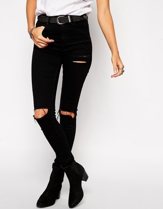 ASOS COLLECTION Ridley Jeans in Black with Thigh Rip and Busted Knees