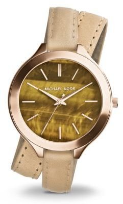 Michael Kors Slim Runway Rose Goldtone Stainless Steel & Leather Tiger's Eye Double-Wrap Watch