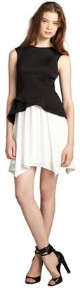 Wyatt black and white colorblocked peplum pleated skirt dress