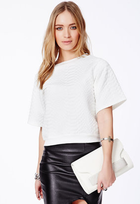 Missguided White Quilted Snake Skin Sweatshirt