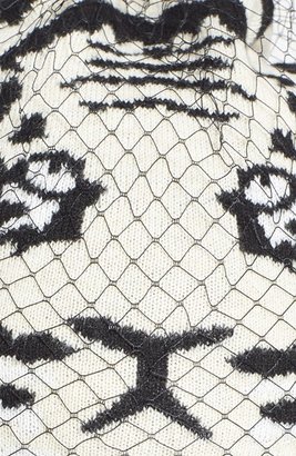 BCBGMAXAZRIA AXAZRIA 'Knit Tiger' Veiled Beanie with Genuine Fur Pompom