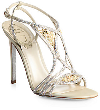 Rene Caovilla Newport Strass Crystal, Faux Pearl & Metallic Leather Crisscross Sandals