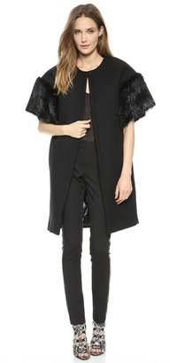 Vera Wang Collection Double Face Wool Coat with Beaver Sleeves