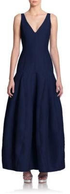 Halston Faille V-Neck Dropped-Waist Gown