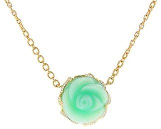 Irene Neuwirth Carved Green Opal Rose Necklace with Diamonds