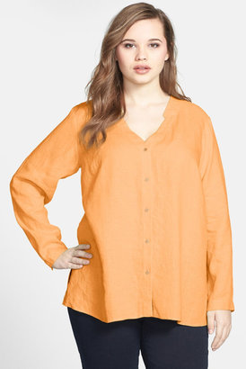 Eileen Fisher V-Neck Linen Shirt (Plus Size)