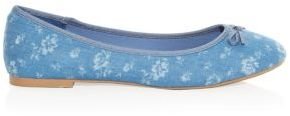 New Look Wide Fit Blue Floral Print Denim Ballet Pumps