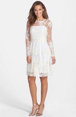 Taylor Dresses Embroidered Mesh Fit & Flare Dress