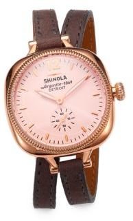Rosegold Shinola Golmesky Rose Goldtone PVD Stainless Steel & Leather Double-Wrap Watch