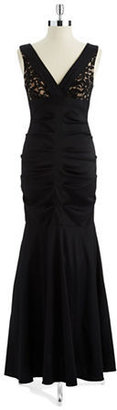 Xscape Evenings V-Neck Lace Accented Gown