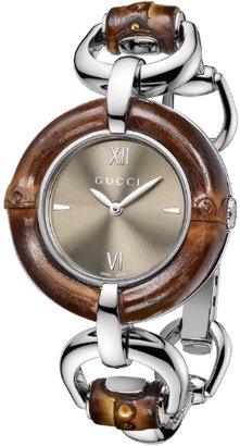 Gucci Ladies Bamboo Wooden and Silver Tone Bracelet Watch YA132402