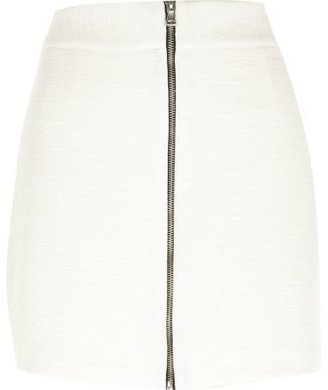 River Island Cream zip front A-line mini skirt