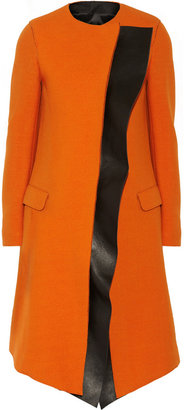 Neil Barrett Leather-trimmed wool-blend coat