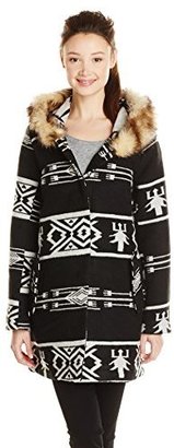 BB Dakota Women's Dean Geo-Print Faux-Fur Hooded Coat