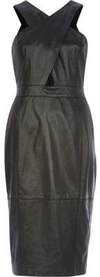 River Island Black leather cut out wrap front dress