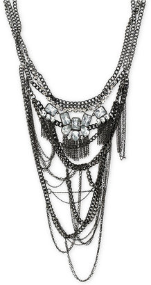 BCBGeneration Hematite-Tone Chain and Clear Crystal Stone Multi-Row Frontal Necklace