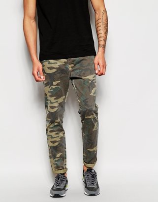 ASOS Slim Chinos With All Over Camo Print - Green