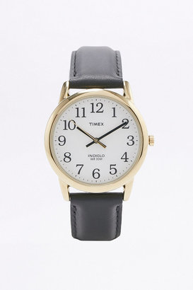 Timex Black Leather Gold Case Watch