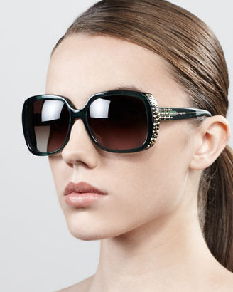 Alexander McQueen Studded Oversized Wrap Sunglasses, Havana