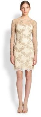 Marchesa Notte Embroidered Illusion Dress