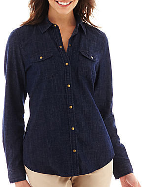 Liz Claiborne Long-Sleeve Snap-Front Denim Shirt