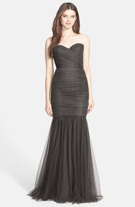 Amsale Strapless Tulle Mermaid Gown