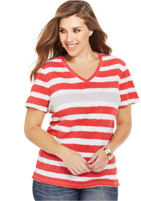 Style&Co. Sport Plus Size V-Neck Striped Tee