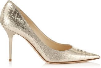 Jimmy Choo Agnes Light Gold Embossed Mirror Leather Pointy Toe Pumps