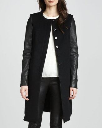 J Brand Ready to Wear Emilie Leather-Sleeve Wool Coat