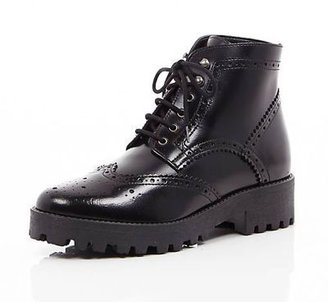 River Island Black leather chunky brogue boots