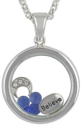 Women's Silver Plated "BELIEVE" Round Necklace - Silver/Clear/Blue (18")