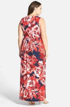 Donna Ricco Floral Print Surplice Maxi Dress (Plus Size)