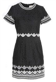 Sea Embroidered Lace Short Sleeve Dress Black