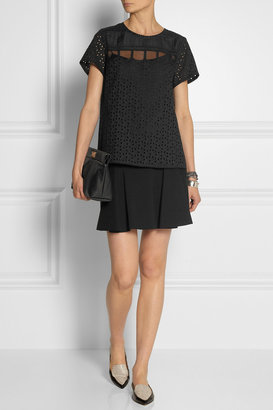 Sea Mesh-trimmed eyelet-cotton top