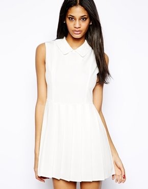 Zack John Skater Dress With Contrast Lace Collar - White