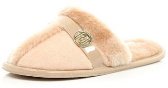 River Island Light pink faux fur lined mule slippers