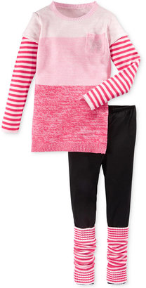 Planet Gold Girls' 2-Piece Marled Colorblocked Tunic Sweater & Leggings Set