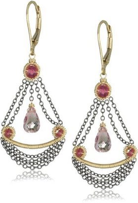 Dana Kellin Small Chandelier Pink Quartz with Chain Swag Detail Drop Earrings