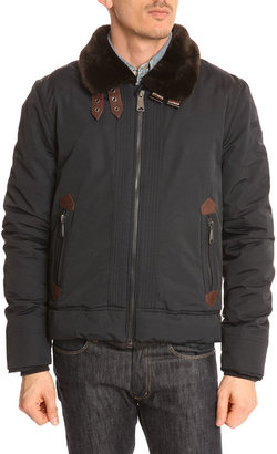 Schott NYC BM Navy Blue Lined Sherpa Jacket with Leather Detail
