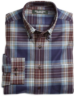 Brooks Brothers Country Club Regular Fit Navy Plaid Saxxon® Wool Sport Shirt