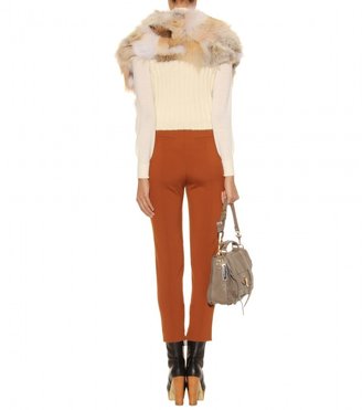 Miu Miu RIBBED KNIT VEST WITH FUR TRIMMED OVERLAY