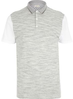 River Island Grey space dye contrast sleeve polo shirt
