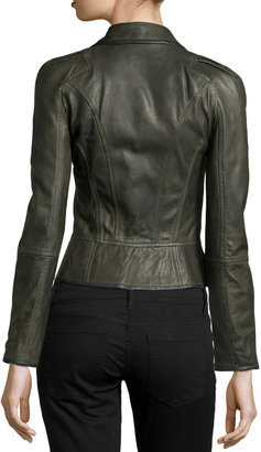 RED Valentino Button-Front Peplum Leather Jacket