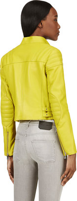 McQ Chartreuse Quilted Shoulder Leather Biker Jacket