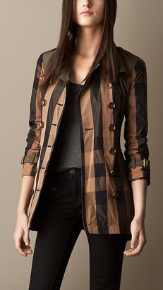 Burberry Short Lightweight Check Trench Coat