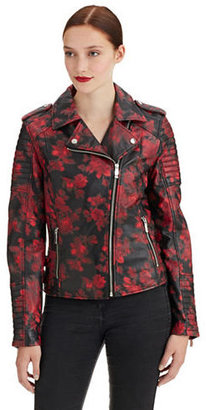 424 Fifth Floral Leather Moto Jacket-RED-X-Small