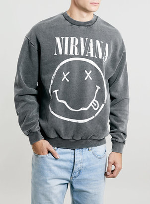 Topman Washed Black Vintage Oversize Nirvana Sweatshirt