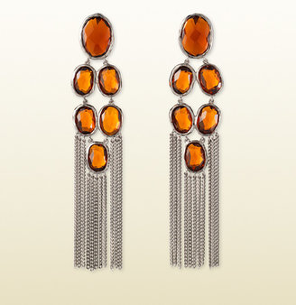 Gucci Silver Raindrop Earrings With Orange Stones